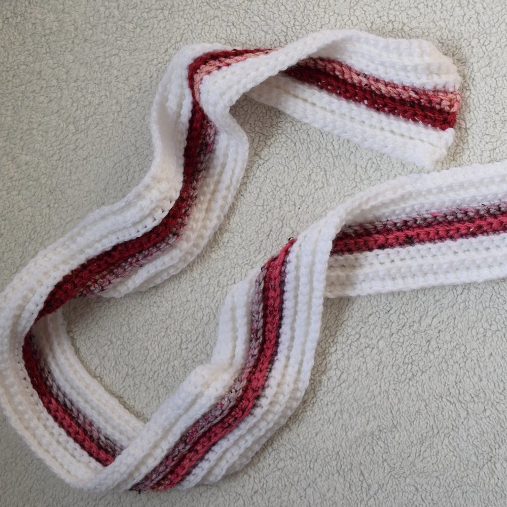 Handmade Crocheted Scarf  -- White/Pink, smaller sized scarf -- Never been worn